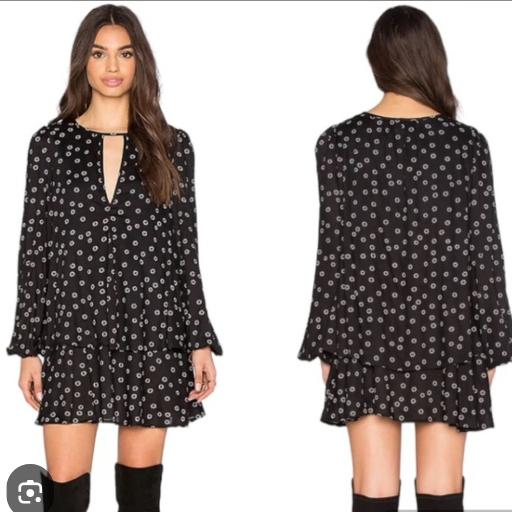 Free People Black and White Floral Long Sleeve Dress
